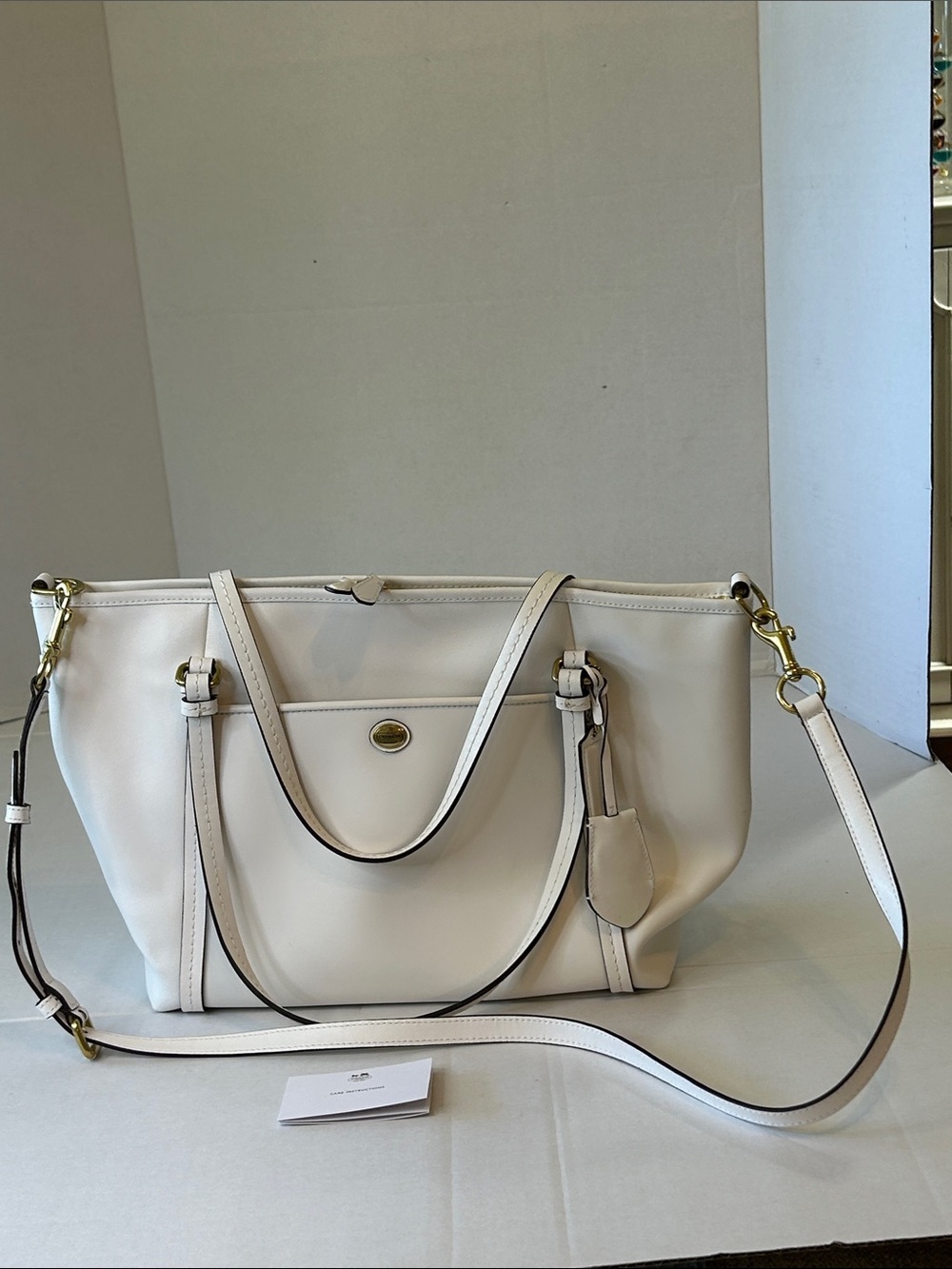 COACH PEYTON LEATHER JORDAN DOUBLE ZIP TOP TOTE CARRYALL IVORY COLOR